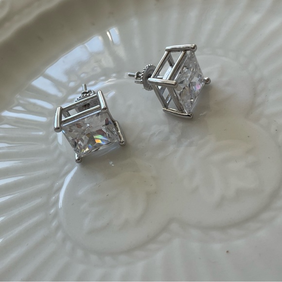 .925 Sterling Silver large faux diamond earrings stocking stuffer gifts for her - Picture 5 of 8